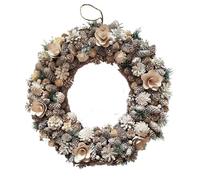 Neo Luxury Extra Large Frosted Pinecone Red Rose Flower Winter Wreath 50cm Home Artificial Christmas Festive Front Door Decoration (Frosted Pine Cone)