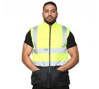 NEO Mens Hi Vis Body Warmer, High Visibility Fleece Lined Reversible Workwear Safety Security, Waterproof Hi Vis Vest Warm Gilet Waistcoat Bodywarmer Sleeveless Jacket (Yellow/Navy, S)