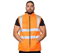 NEO Mens Hi Vis Body Warmer, High Visibility Fleece Lined Reversible Workwear Safety Security, Waterproof Hi Vis Vest Warm Gilet Waistcoat Bodywarmer Sleeveless Jacket (Orange, XL)