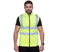 NEO Mens Hi Vis Body Warmer, High Visibility Fleece Lined Reversible Workwear Safety Security, Waterproof Hi Vis Vest Warm Gilet Waistcoat Bodywarmer Sleeveless Jacket (Yellow, XXL)