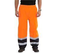 NEO Mens Hi Viz Waterproof PU Over Trouser High Visibility Safety Work Wear Overall Trousers Hi Vis 2 Band Reflective Tape Elasticated Waist Bottoms Workwear Coverall PantsL