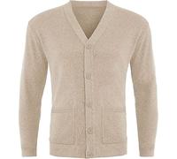 Neo Mens Plain Cardigans Sweater Warm Long Sleeve V-Neck Button Up Classic Knitted Jumper with Granddad Front Pockets Sizes S-5XL (UK, Alpha, 3XL, Regular, Regular, Stone)
