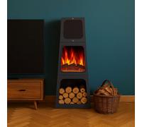 Neo Modern Tall Triangle Pyramid Free Standing Electric Fireplace Stove Real Log Flame Effect Led Flame Adjustable Thermostat Cont