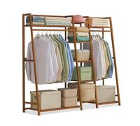 Neo Natural Bamboo Freestanding Open Clothes Rack Storage Clothes Rail Coat Stand Shelf Hanging Entryway Bedroom Bathroom and Office