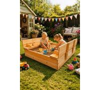 Neo Outdoor Wooden Kids Sandbox Sandpit Folding Bench Lid
