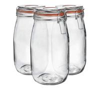 Neo Pack of 3 Canisters Tableware Scandi Glass Storage Jars with Airtight Silicone Seal Metal Clip Top Lids Modern Kitchen Pantry Food (1.5L)