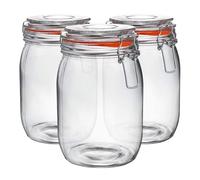 Neo Pack of 3 Canisters Tableware Scandi Glass Storage Jars with Airtight Silicone Seal Metal Clip Top Lids Modern Kitchen Pantry Food (1L)