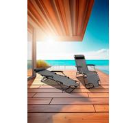 Neo Pair of 2 In 1 Sun Lounger Outdoor Garden Chairs Zero Gravity Reclining Folding Set in Dark Grey Neo Dark Grey