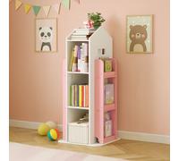 Neo Pink House Shaped 360 Rotating Kid's Children's Freestanding Bookshelf Bookcase 10 Shelf Shelve Space Saving Design