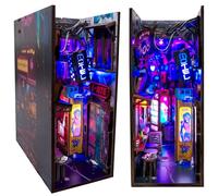Neo Ramen MiniAlley DIY Cyberpunk Book Nook Kit - Wooden Diorama with Neon Lights, Futuristic Windows Shop & Endless Alley Illusion - Unique Collectible Display for Bookshelf or Desk