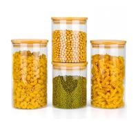 Neo Set of Clear High Borosilicate Glass Storage Jars with Airtight Bamboo Lid Set Kitchen Pantry Food Canister Container (4 Piece)