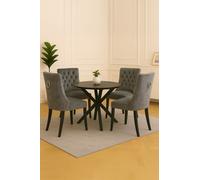 Neo Set of Four Studded Velvet Dining Chair with Ring Knocker Detail in Dark Grey | Size: 4 Person Neo Dark Grey 4 Person