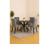 Neo Set of Four Studded Velvet Dining Chair with Ring Knocker Detail in Light Grey | Size: 4 Person Neo Light Grey 4 Person