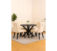 Neo Set of Four Studded Velvet Dining Chair with Ring Knocker Detail in Natural | Size: 4 Person Neo Natural 4 Person