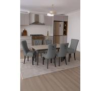 Neo Set of Six Studded Velvet Dining Chair with Ring Knocker Detail in Dark Grey | Size: 6 Person Neo Dark Grey 6 Person