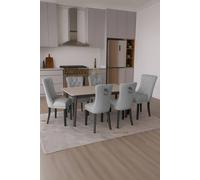 Neo Set of Six Studded Velvet Dining Chair with Ring Knocker Detail in Light Grey | Size: 6 Person Neo Light Grey 6 Person