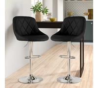Neo Set Of Two Black Madrid Faux Leather Chrome Adjustable Breakfast Barstools