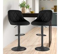 Neo Set Of Two Black Madrid Faux Leather Matt Black Adjustable Breakfast Barstools