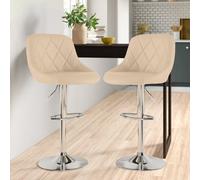 Neo Set Of Two Cream Madrid Faux Leather Chrome Adjustable Breakfast Barstools