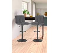 Neo Set of Two Cuban Fabric Bar Stools with Black Leg in Dark Grey Neo Dark Grey