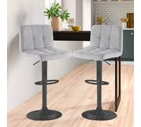 Neo Set of Two Cuban Fabric Bar Stools with Black Leg in Grey Neo Grey