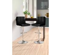 Neo Set of Two Cuban Leather Bar Stools with Chrome Leg in Black Neo Black