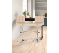 Neo Set of Two Cuban Leather Bar Stools with Chrome Leg in Cream Neo Cream