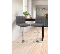 Neo Set of Two Cuban Leather Bar Stools with Chrome Leg in Dark Grey Neo Dark Grey