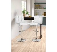 Neo Set of Two Cuban Leather Bar Stools with Chrome Leg in White Neo White