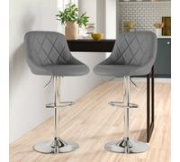 Neo Set Of Two Dark Grey Madrid Faux Leather Chrome Adjustable Breakfast Barstools