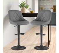 Neo Set Of Two Dark Grey Madrid Faux Leather Matt Black Adjustable Breakfast Barstools
