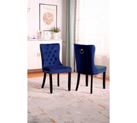 Neo Set of Two Studded Velvet Dining Chair with Ring Knocker Detail in Dark Blue Neo Dark Blue