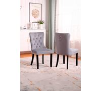 Set Of Two Neo Grey Studded Velvet Dining Table Chair With Ring Knocker Detail