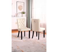 Neo Set of Two Studded Velvet Dining Chair with Ring Knocker Detail in Natural Neo Natural