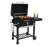 Neo Smoker Barbecue Charcoal Portable BBQ Grill Built-in Thermometer Adjustable Tray Side Shelf Wheels Storage for Home Garden Party Cooking