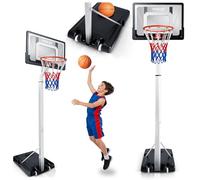Neo-Sport Basketball Basket for Children and Adults - with Stand - Height Adjustable 1.5 - 2.6 m - Mobile with Wheels - for Garden and Entrance - PVC Board 82 x 59 cm - Black White