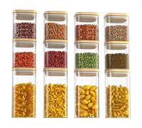 Neo 12 Square Glass Storage Jars with Bamboo Lids Airtight Glass Canisters with 2 Size Large Kitchen Food for Kitchen Cabinet Dishwasher Safe (8.8L)