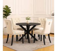 Neo Studded Natural Velvet Dining Chairs With Ring Knocker Detail X4