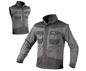 NEO TOOLS 2 in 1 Men's Work Sweatshirt, Workwear, Work Wear, Vest, 100% Cotton, Weight 260 g/m², Removable Sleeves, Grey