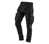 NEO Tools 5 Pocket Denim Work Trousers Black 98% Cotton 2% Elastane Multifunctional Pockets Comfort Insert in Crotch and Below Knee Contoured Knee Sizes S-3XL (XXL)