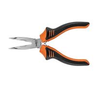 NEO TOOLS Bent Extended Pliers, Length 160 mm, Hardened Steel, with bore Spring and grooved Inner jaw Side, for Places