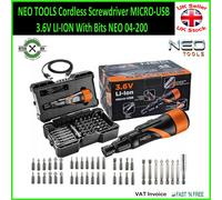 NEO TOOLS Cordless Screwdriver MICRO-USB 3.6V LI-ION With Bits NEO 04-200