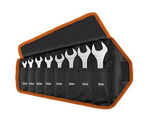 NEO TOOLS Double Open-Ended Spanner Super Thin 5.5 x 27 x 3 mm, 8-Piece Set, Made of Hardened Carbon Steel, Rustproof, Sizes: 5.5 x 7 mm, 8 x 9 mm, 10 x 12 mm, 11 x 13 mm, 14 x 17 mm, 16 x 18 mm, 19 x