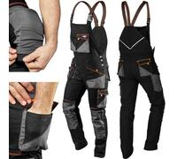 NEO TOOLS HD Slim Work Trousers, Pockets, 60% Cotton, Fitted Profiled Knee, Triple Stitches, Removable Leg Openings, Leg Extension, Elastic Waist, Reflective, Black, 3XL