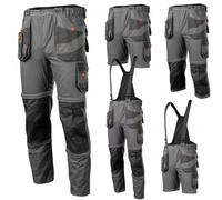 NEO TOOLS Men's 6-in-1 Work Dungarees, 100% Cotton 260 g/m², 2-Way Removable Trouser Legs, Removable Braces, Multifunctional Pockets, Elastic Waistband, Size: XS, Grey