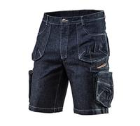 NEO Tools Men's Denim Work Shorts in Size XS-XXXL, Reinforced Seams, 98% Cotton, 2% Elastane, 410 g/m2, Cargo Look, Work Trousers Compliant with EN ISO 13688:2013, CE Certificate - Blue - XL