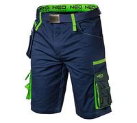 NEO Tools Mens Premium Work Shorts with Belt 62% Cotton 35% Polyester 3% Elastane 270 g/m2 Size XS-3XL Removable Tool Bag - Blue - XS