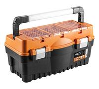 NEO TOOLS Professional Tool Box 21 Inches (54.7 x 27.1 x 27.8 cm) Organiser, Lockable Compartments Made of Polycarbonate, Aluminium Clips, Aluminium Handle, Buckle, Lightweight Plastic Tool Box,