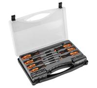 NEO TOOLS Screwdriver Set 27 pcs.: 6 Screwdrivers, Screwdriver Holder for bits, 19 Driver bits, 4 Cross, 7 Torx, 5 Hexagonal, CRV Steel, Magnetic tip, Tri-lobular Two Material Handle
