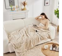 Neo Waffle Shaped Electric Blanket Heated Fleece Overblanket Throw Machine Washable Remote Timer Control Heat Settings | Size: 130 cm x 160 cm Neo Natural 130 cm x 160 cm